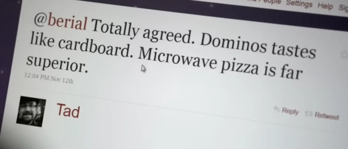 A customer tweet criticising Domino's pizza, used in the Pizza Turnaround campaign